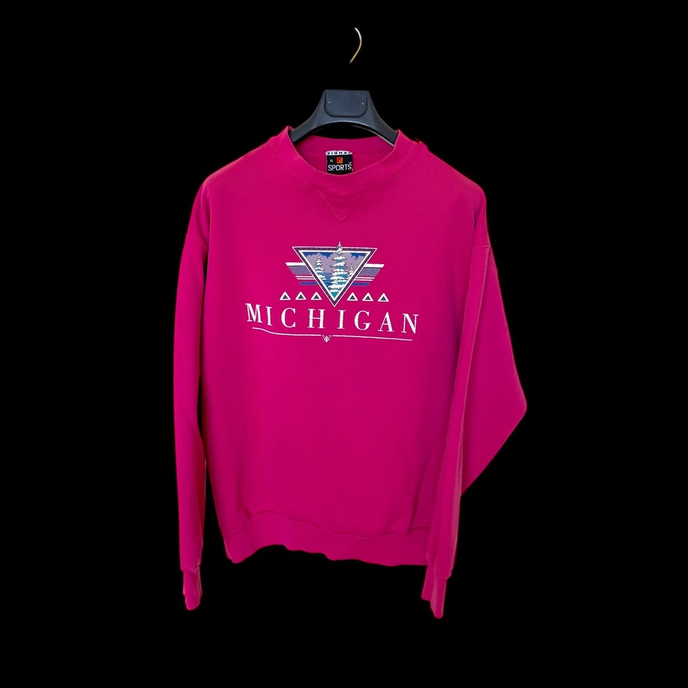 Vintage Signal Sports Michigan Sweatshirt XL Hot Pink Graphic Crewneck Pullover